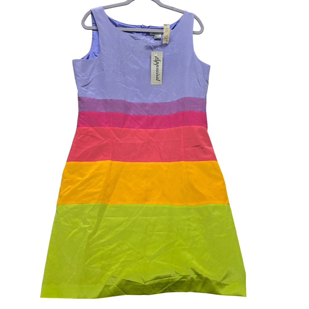 DEAD STOCK Pride Appraisal Silk Colorblock Shift Dress‎ Womens 16 Purple Pink